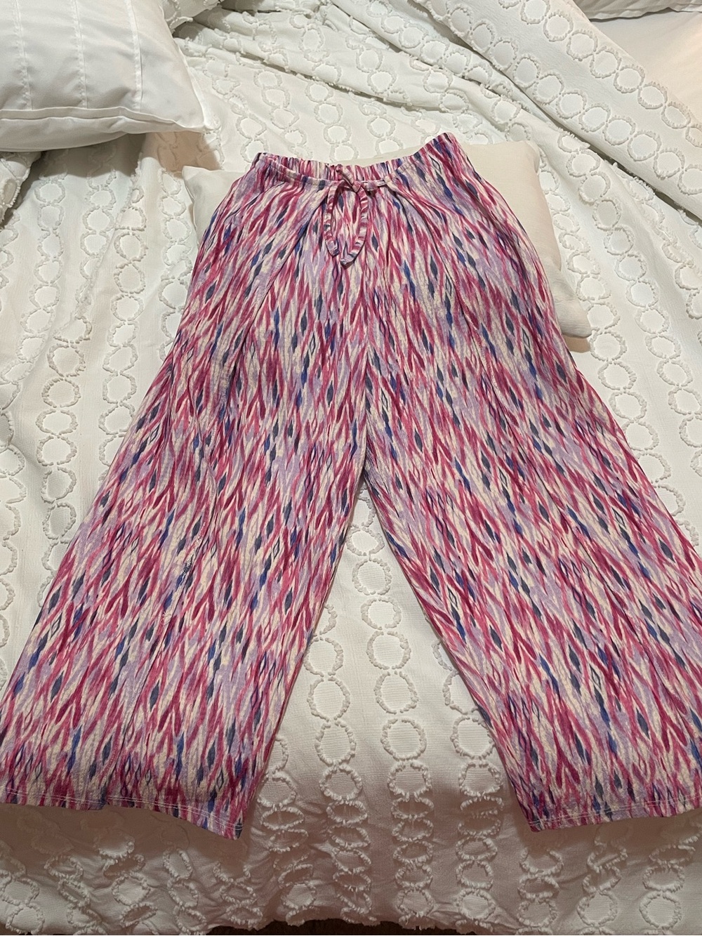 Zara Pink, Blue & White Patterned Black Wide-Leg Pants